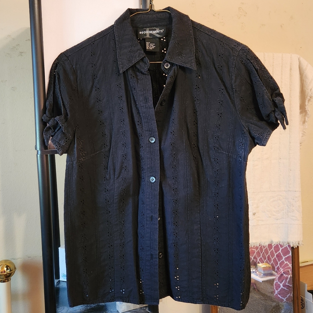 Requirements Black Eyelet Button-Down Blouse